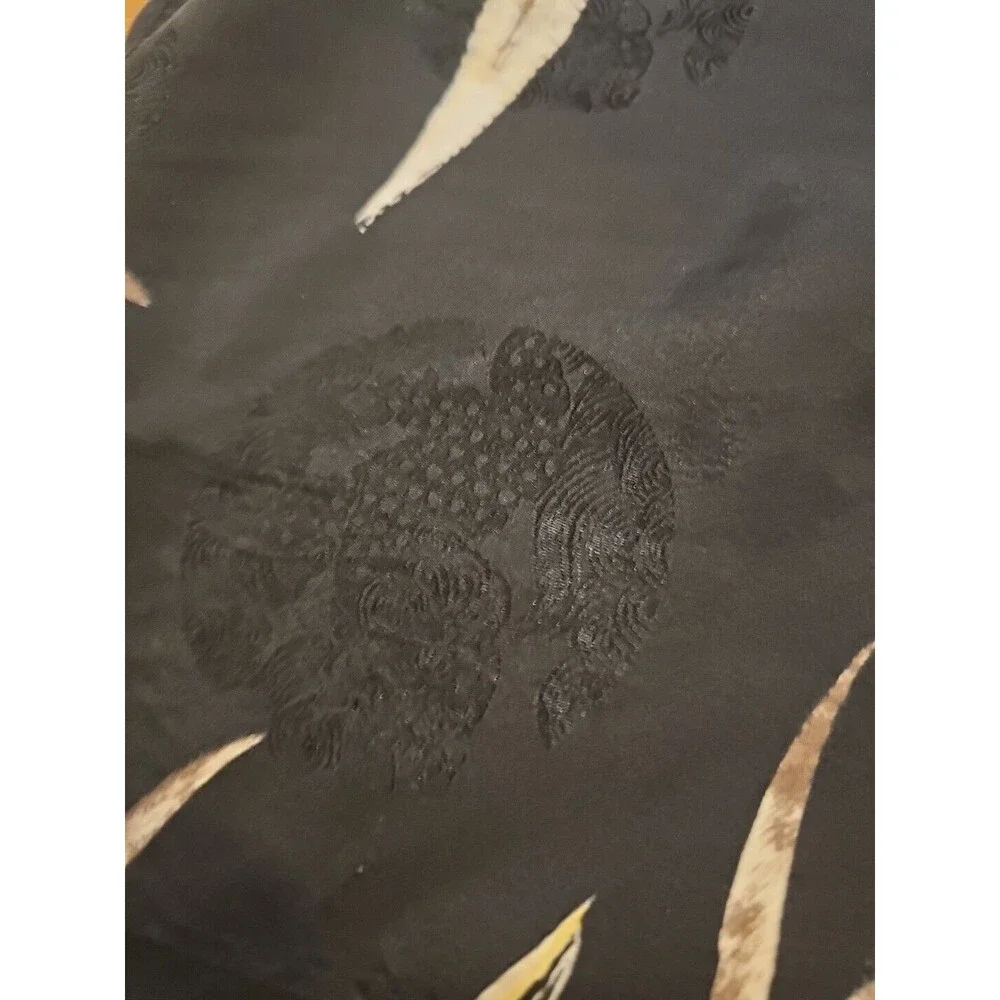 Tori Richard Men’s Large Silk Hawaiian Shirt Black Bamboo Floral Embroidered